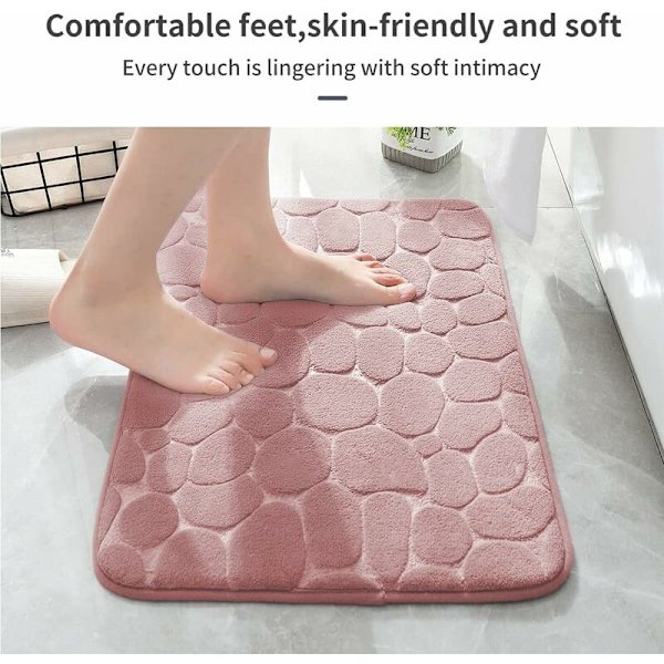 Memory Foam Bademåtte, Brostensbademåtter, Super Vandabsorberende, til Badeværelse, Maskinvaskbar (20 x 32, Pink)
