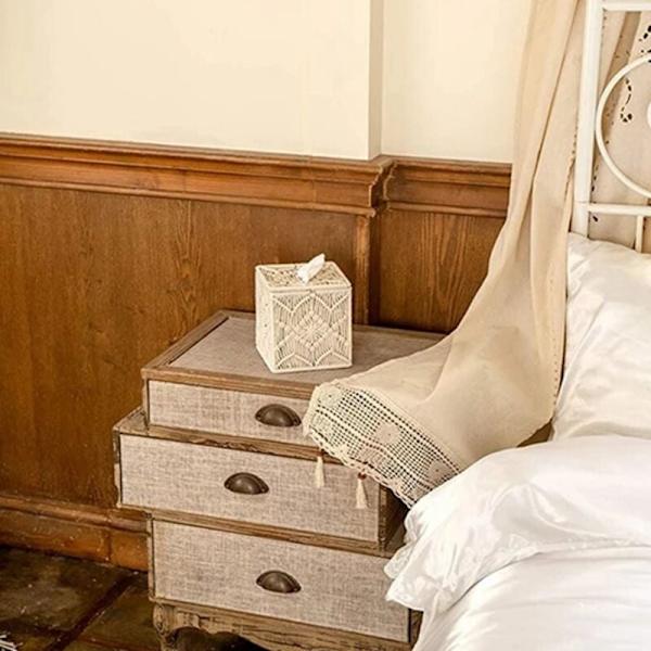 Servetthållare Boho Decor Kvadratisk Pappershållare med Pärlögla Makramé Servett Organizer Dekor