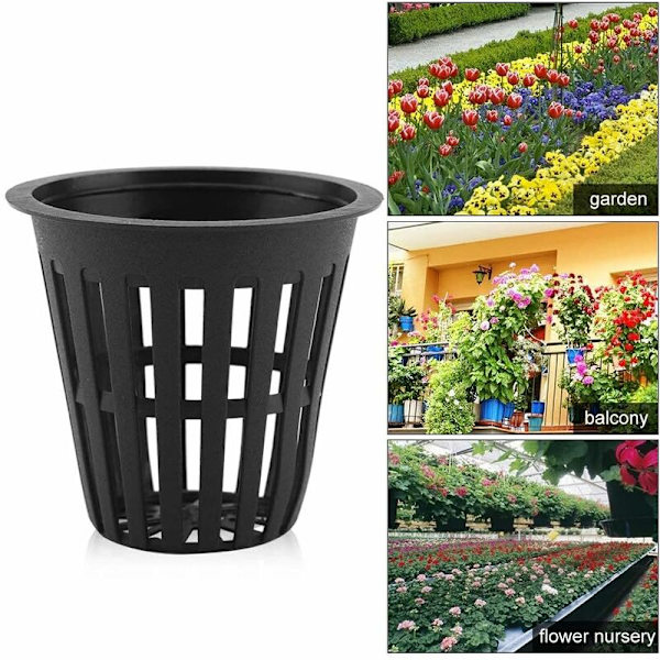 10 st/set Hydroponiska växtkorgar Koppar Plastkrukor Återanvändbara Hållbara Trädgårdsnät Plantskola Hink Korg för Hydroponisk Trädgårdsodling Balkong(Svart)