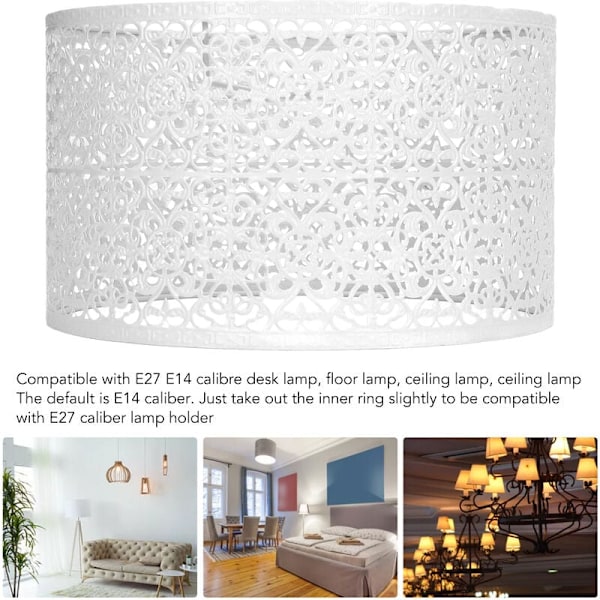 Lampskärm i gummiskinn, modern enkel stil, ihålig design, ljusskydd, heminredning för E14 E27 glödlampor (vit) Lampskärm