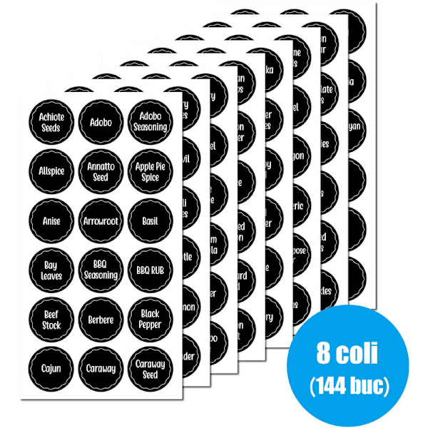Set med 144 självhäftande etiketter för kryddburkar, 13,5 x 26,7 cm, svart