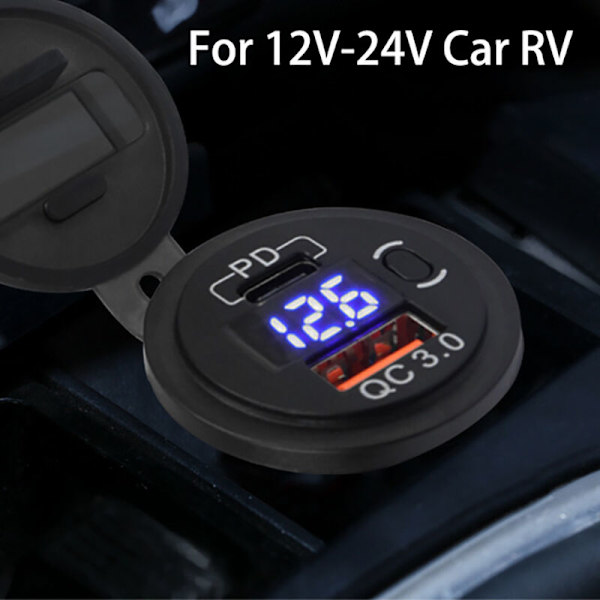 12V-24V 48W USB-kontakt Vanntett PD og QC3.0 Portlader med LED-spenning for Bil Lastebil Golfbil Grønn