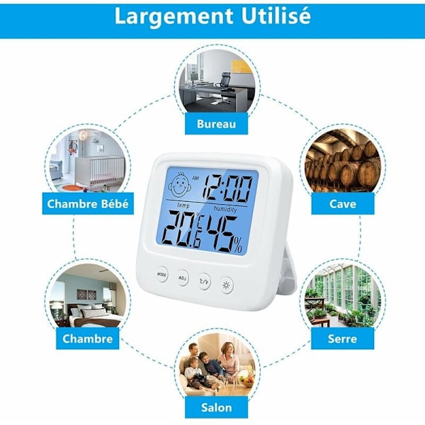 Termometer hygrometer inomhus, fuktighetssensor inomhus väderstation, intelligent bakgrundsbelysning, klocka, datum, ℃/℉ omkopplingsbar, hemtermometer hygromet