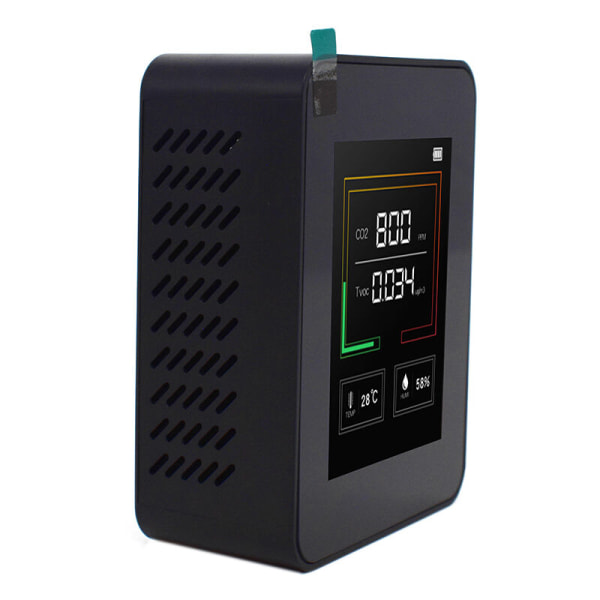 Luftkvalitetstester CO2 TVOC Meter Temperatur Fugtighedsmåler Enhed Dioxid Monitor Gasdetektor Sensor Sort