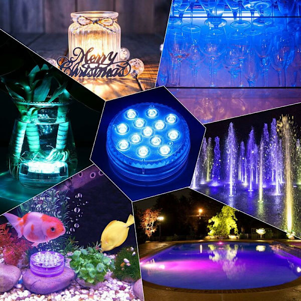 Nedsänkbara LED-lampor 13-LED nedsänkbara LED-lampa 16 RGB-färger Nedsänkbara LED-lampor IP68 Vattentäta LED-lampor med fjärrkontroll Dekoration fo