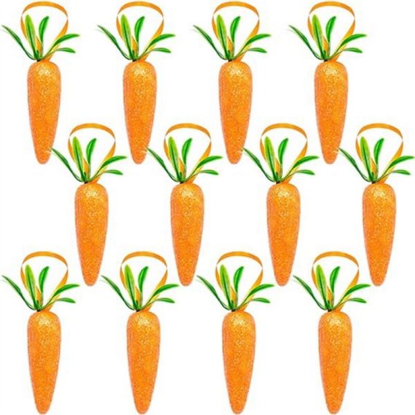 Påske gulerod hængende dekorationer - 12 stk. premium skum glitter kunstige gulerødder til påske dekoration