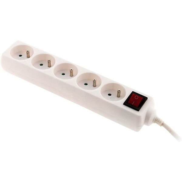 Blok med 5 16A 2P+E stikkontakter med hvid afbryder