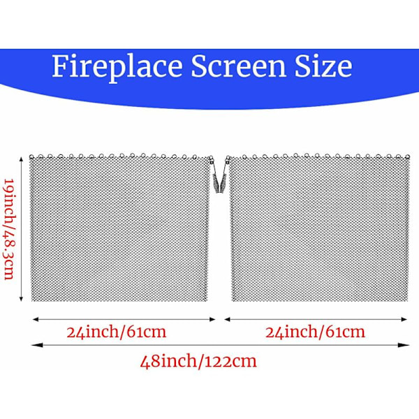 Stærkt Mesh Gardin med 2 Træk (2 Paneler) til Brændeovn (24\" x 19\")