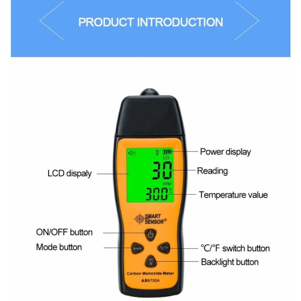 Portable Carbon Monoxide Meter, Carbon Monoxide Tester and Detector
