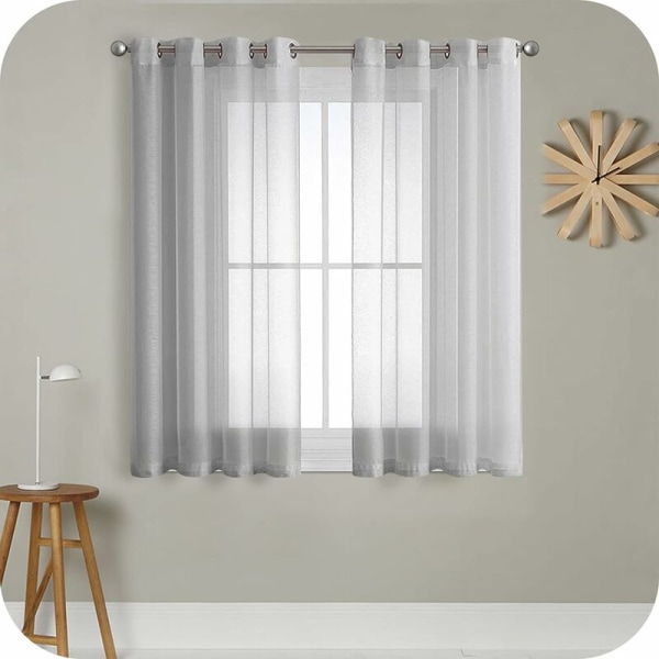 2 stk. grå voile gardin 140x183cm med semi-transparent øje i linned-effekt indendørs vinduesdekorationer til moderne stue soveværelse køkken B