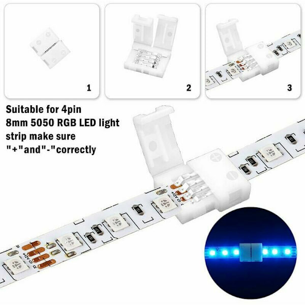 20 stk 4-pins LED-kontakt, 8 mm RGB LED-stripekobling for SMD 2835 3528 RGB LED-stripe.