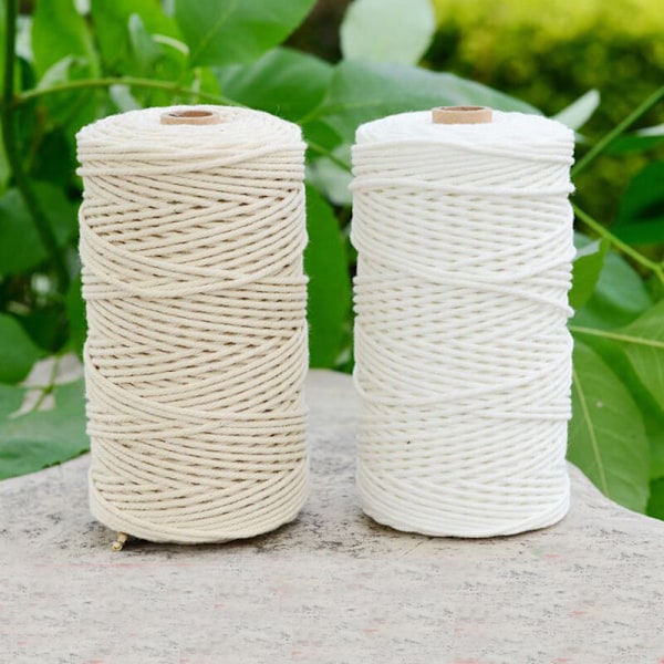 Tvinne, 2 st Robust Vit Bomullsrep Naturbeige Vridet Rep Snöre Hantverk Makrame String DIY Hem Dekorativ Tillbehör 3mm×200m