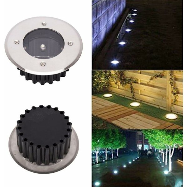LED Solcelle Jordlampe 10 Pak, Udendørslys, Gadelys, Nedgravet Lys, Vandafvisende IP65 (Kold Hvid, Rund) [Energiklasse A+]