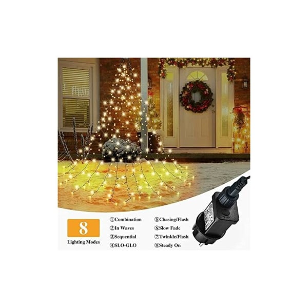 2m 8 linjers julelys med ring, 280 LED-lys for 6-8ft juletre, 8 moduser og minnefunksjon LED-strenglys for hage
