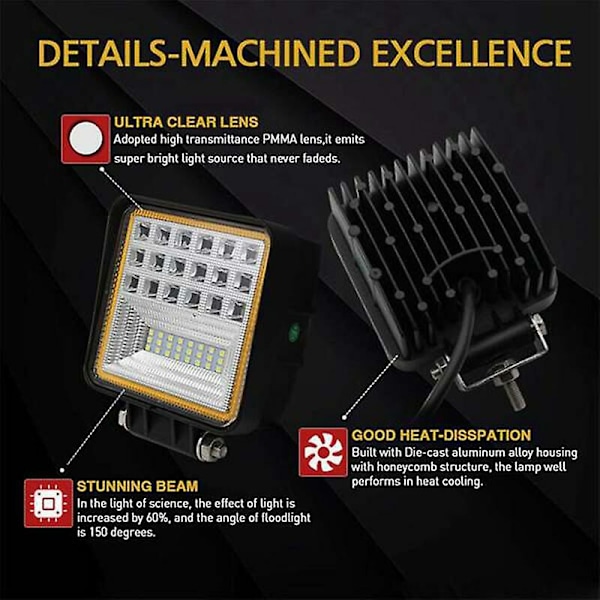 1 kpl Auton Led-valopalkki 4 tuumaa 6000k 126w Led-ajo-työvalo Lamppu Etuvalo Maastoajoon Suv Atv