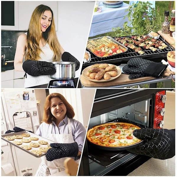 Ovnvotter, 4 stk Ovnvotter med sklisikker varmebestandig gryteklut Ovnvott for BBQ, matlaging, baking, mikrobølgeovn med silikonbørste