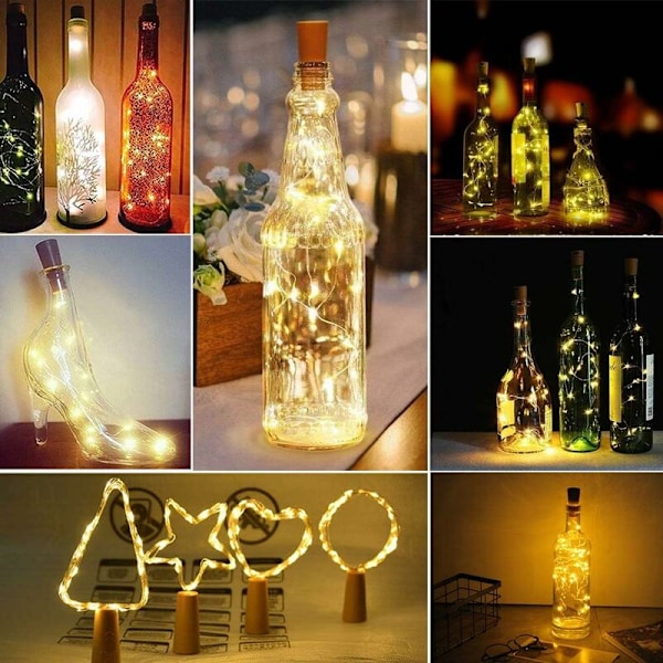 Pakke med 10 Lyskjeder for Flasker 20 LED 2M Varmt Hvit Sølvtråd Flaskelys Stemningslys for Fest DIY Dekorasjon Jul Halloween Bryllup