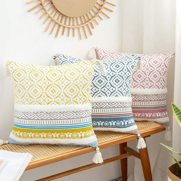 Boho kuddfodral dekorativt marockanskt kuddfodral med tofsar mjukt modernt kuddfodral för soffa sovrum,