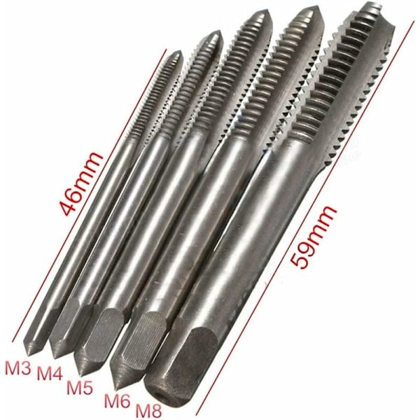 Maskingängade gängtapp, 5-pack set raka flöjts gängtapp sortiment M3, M4, M5, M6, M8 Titanbelagd stål gänginsats, rak flöjt maskin gäng M