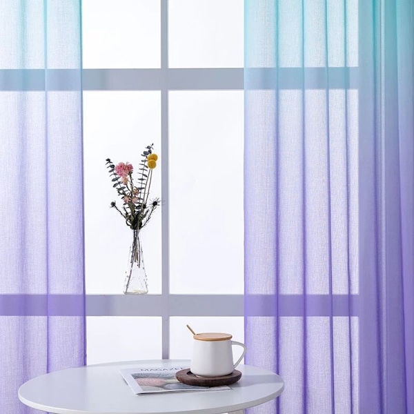 2 stk Gradient Farge Tulle Gardiner for Soverom Voile Gardiner Vindu Behandling Paneler Dekor -1X2.5M
