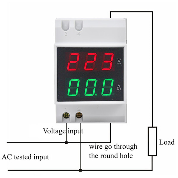 Högprecisions Digital Spännings- och Strömmätare med Dubbeldisplay på DIN-Skena AC80-300V AC0-99.9A