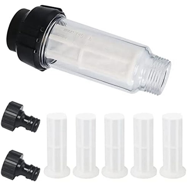 Haveslange til filter, 3/4 tommer forfilter med 5 filterindsatser + 2 hurtige adaptere