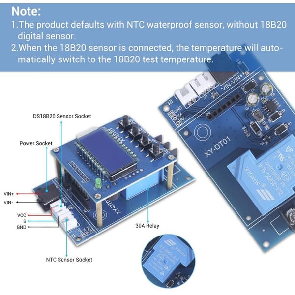 XY-DT01 Digital temperaturregulator -40-110 Celsius Digital Micro-Digital termostat med LCD-display och vattentät sensor