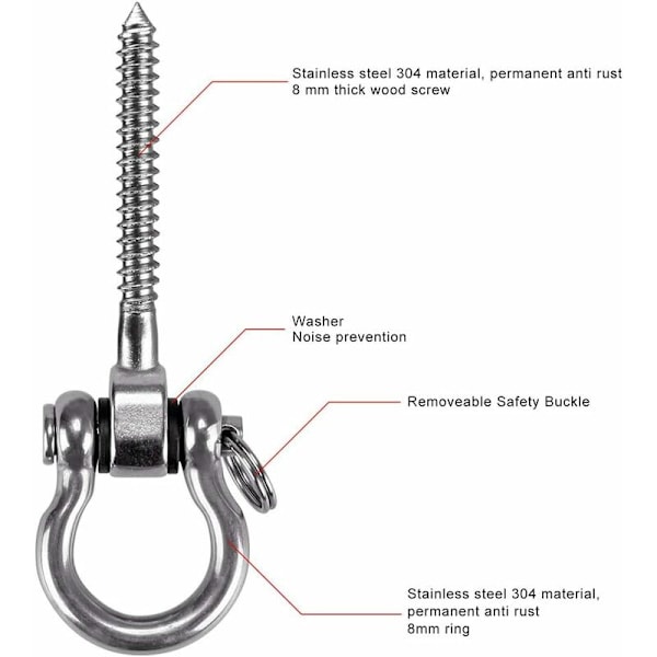 2 stk. Skruekrog, Heavy Duty 304 Rustfrit Stål 180° Loftskrog til Indendørs Udendørs Legeplads Yoga, Hængekøje, Reb, Gynge, Hængestol, Punch