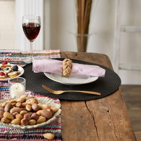 4 kappaleen pyöreät pöytätabletit Vintage puuvilla pöytätabletit Kangas pöytätabletti Helppo puhdistaa Liukumaton Lämmönkestävä Pöytätabletit Luonnollinen (Musta), Sunny