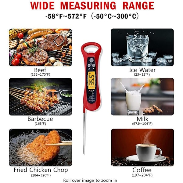 Kjøtttermometer, digitalt øyeblikkelig avlesningstermometer for matlaging, mattermometer for kjøkken, grilling grill rød