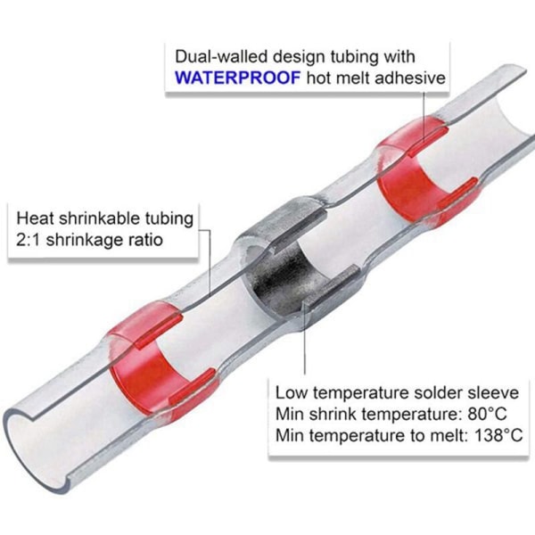 200 st AWG 22-18 serie lödtråd skarvhylsor värmekrymp skarvhylsor vattentäta isolerade kabelterminaler kabelavbitare