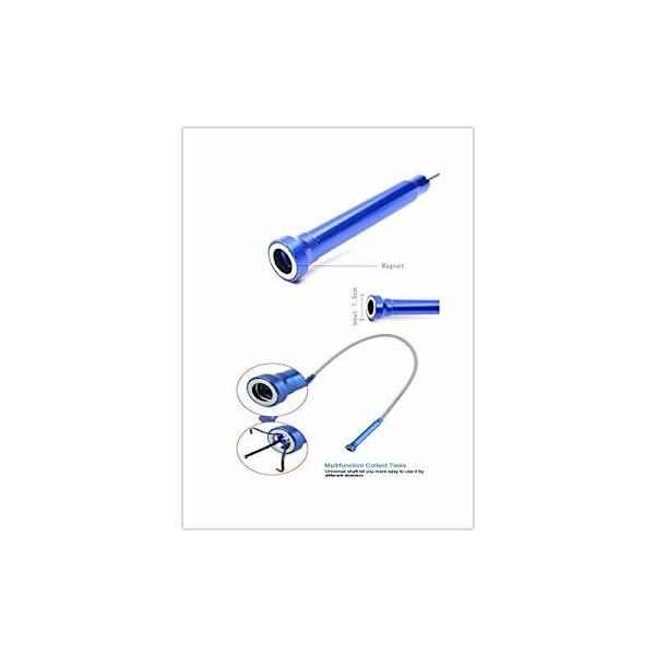Pick Up Fleksibel Multifunktionsværktøj Fire-Tands Oplukker (Magnet + 4 Tænder + LED Lys) Lang Magnetisk Fjederbelastet Oplukker til Overskudsaffald