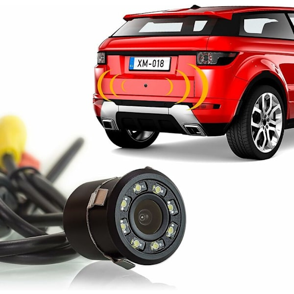Indbygget 18,5 mm bakkamera, Mini bakkamera med 8 LED-lys + Praktisk og pålidelig, ideel til parkering af din bil + Synsvinkel: 170° + RCA