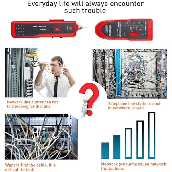 Trådsporingsfinder Ethernet LAN Multifunktion Toner Tracer Netværkskabel Snack Telefonlinje Kontinuitets Tester (Rød)-DENUOTOP