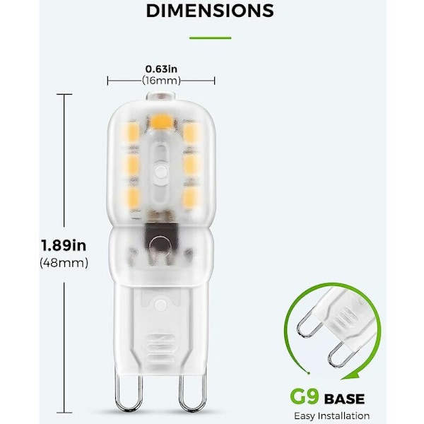 G9 LED-lampa, 2W G9 Varmvit 3000K, LED-lampa, motsvarande 25W halogenlampa, 230V AC 200lm, 360° breda strålar, G9-sockel, 10-pack