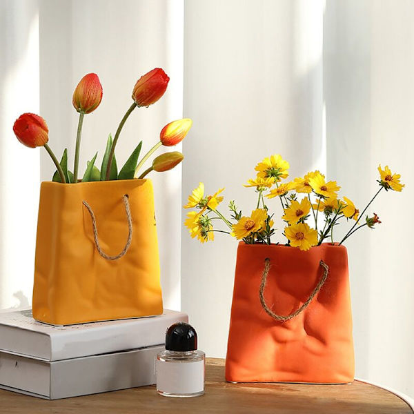 Morandi Färg Kreativ Keramisk Vas Handväska Vas Blomsterarrangemang Behållare Modern Vardagsrumsdekoration Blå