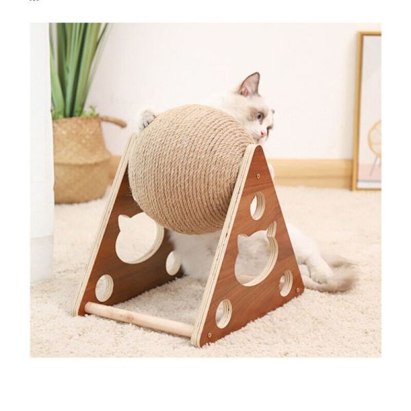 Kattklösbräda i trä, kattklösboll, kattslipklor, handlindad sisalrepkattklätterställning, kattskrapleksak (liten)