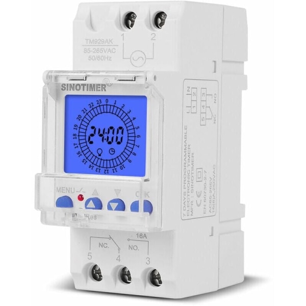 24 Hour Digital LCD Display Electronic Clock 85-265V Din Rail Hours Programmable Intelligent Analog Timer Switch with 15 Minute Interval - 30A