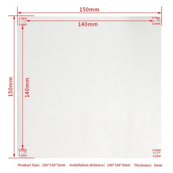 12V 150X150MM Oppvarmet seng Hot Bed Aluminiumsunderlag for MK3/MK2A Plattform Nett 3D-skriverdeler DIY