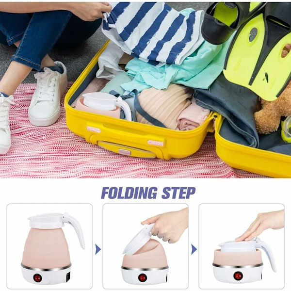 Foldbar Elektrisk Kedel, 600ML Silikon Rejse Elektrisk Kedel, Mini Foldbar Rejse Kedel, Sammenklappelig Camping Kedel, Bærbar Elektrisk Kedel