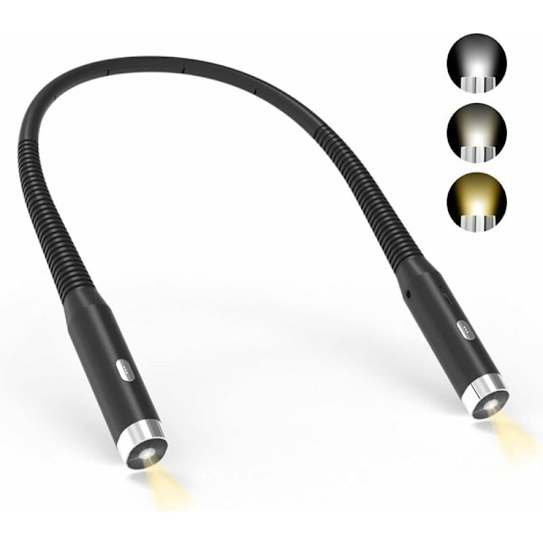 Kaulavalaisin, Ladattava Lukulampun Kaulavalaisin, 3 Väriä ja 3 Säädettävää Kirkkaustasoa, 360° Taitettava, USB LED Lukulampun Matkustamiseen