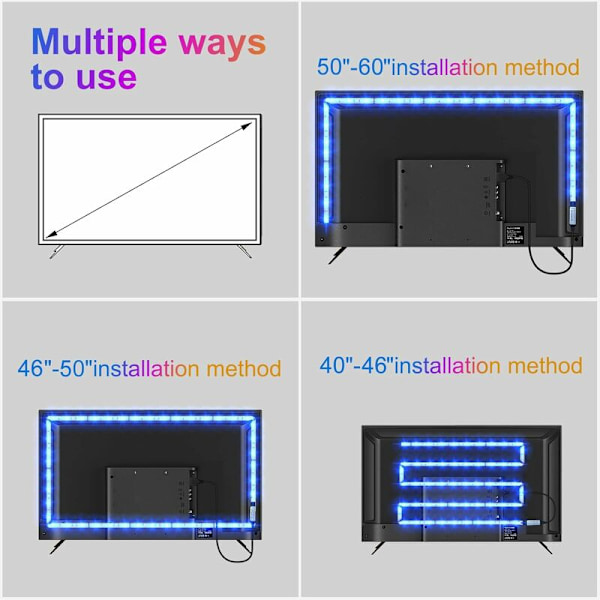 LED 2M, PSTAR USB Bluetooth RGB LED-remsa TV-bakgrundsbelysning, Självhäftande LED-remsa med app, med fjärrkontroll för 40\"-60\" HDTV, PC, sovrum, P