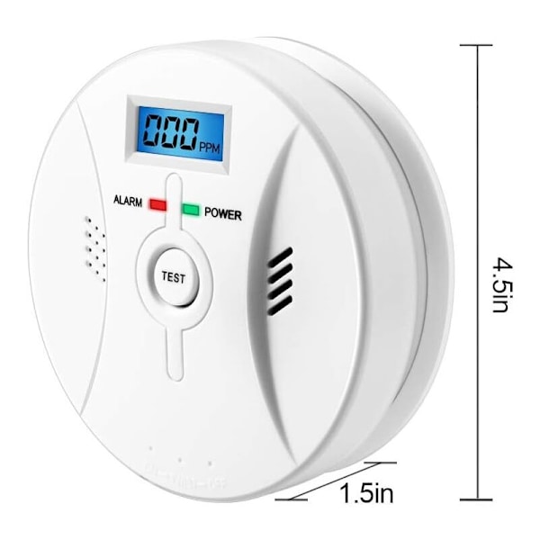 Kulmonoxidalarm med LCD-display CO-detektor Høj 85 dB alarm Kulmonoxiddetektor med kulmonoxidsensor Batteridrevet