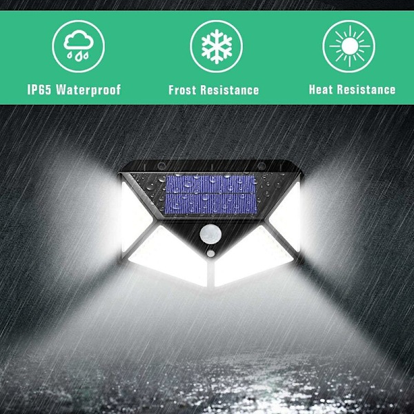 Solcelle Utelys 2-pakke 100 LED 1200mah Vanntett Utebelysning 270 Solcellelys Bevegelsessensor 180 Solcelle Spotlight Solcelle Vegglys for Hage