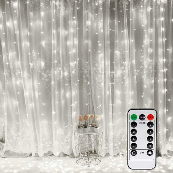 USB LED Lysgardin 3 mx 3 m, 300 LED Lysgardin med 8 Lysmoduser for Festdekorasjon Soverom Innendørs Juledekorasjon