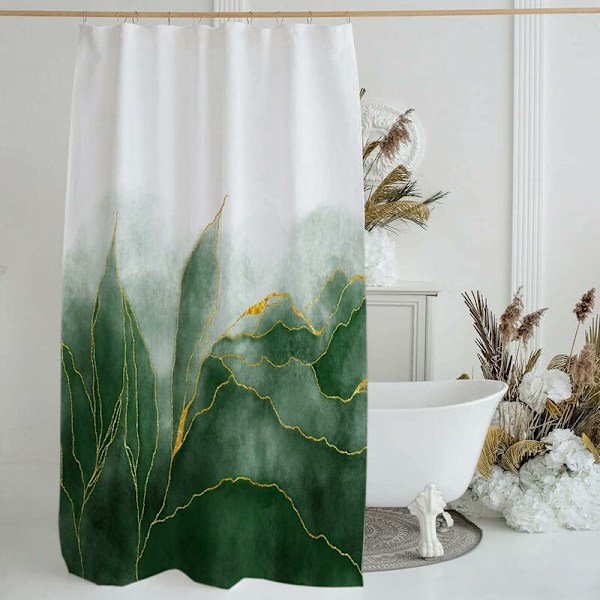 Grøn Marmor Bruseforhæng 60 x 72 Tommer, Ombre Grøn Bruseforhæng Sæt, Guld Moderne Badeværelse Kunst Dekor, Vandtæt Polyester Smaragd Guld Stof