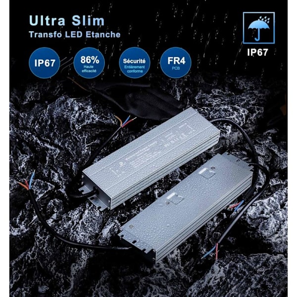 LED-strømforsyning - HRUW-100W-12V Ultratynd strømforsyning IP67 Vandtæt LED-drivertransformator 100-240VAC