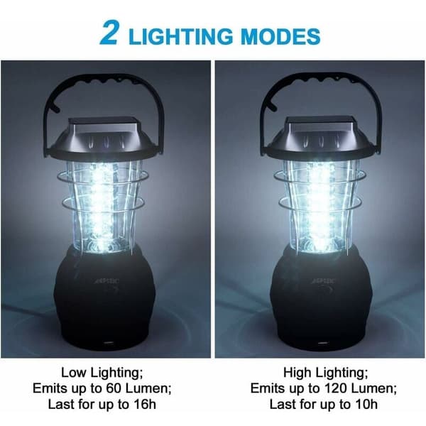 Solcellelykt, Ultra Bright LED Campinglampe, 2 Justerbare Lysmoduser, 5 Lademetoder, med Håndsveiv Dynamo, Lang Lystid for Campin