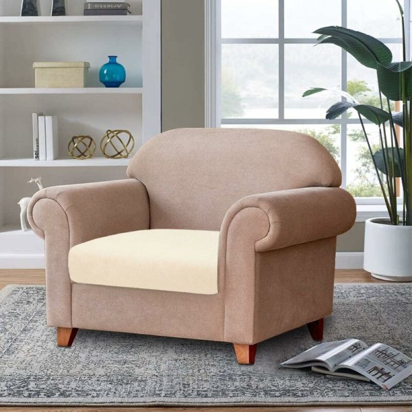 Sammetskuddeöverdrag Soffa Kudde Möbelskydd Överdrag Soffa Sitsöverdrag för Soffa 1-sits Sammetskuddeöverdrag för Stol (Elfenbensvit)