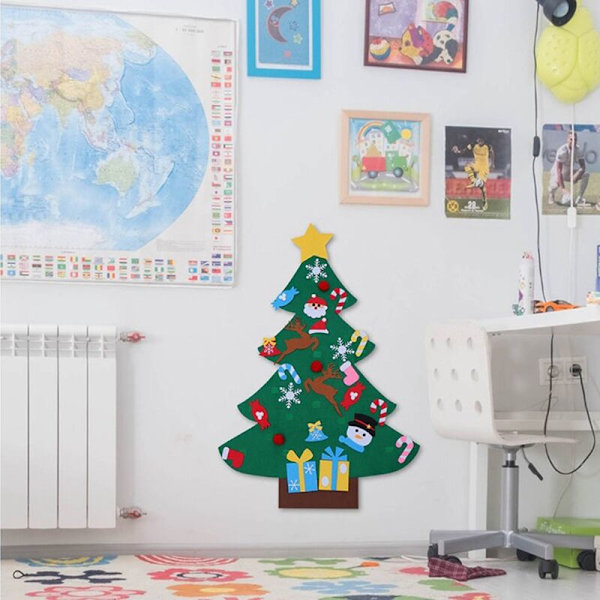 Barns DIY filt juletre med ornamenter Barn Nyttårsgaver til jul Dørveggdekorasjon, Stil B